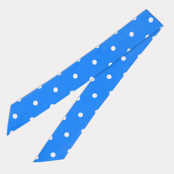 Blue Polka Dot Skinny Silk Scarf