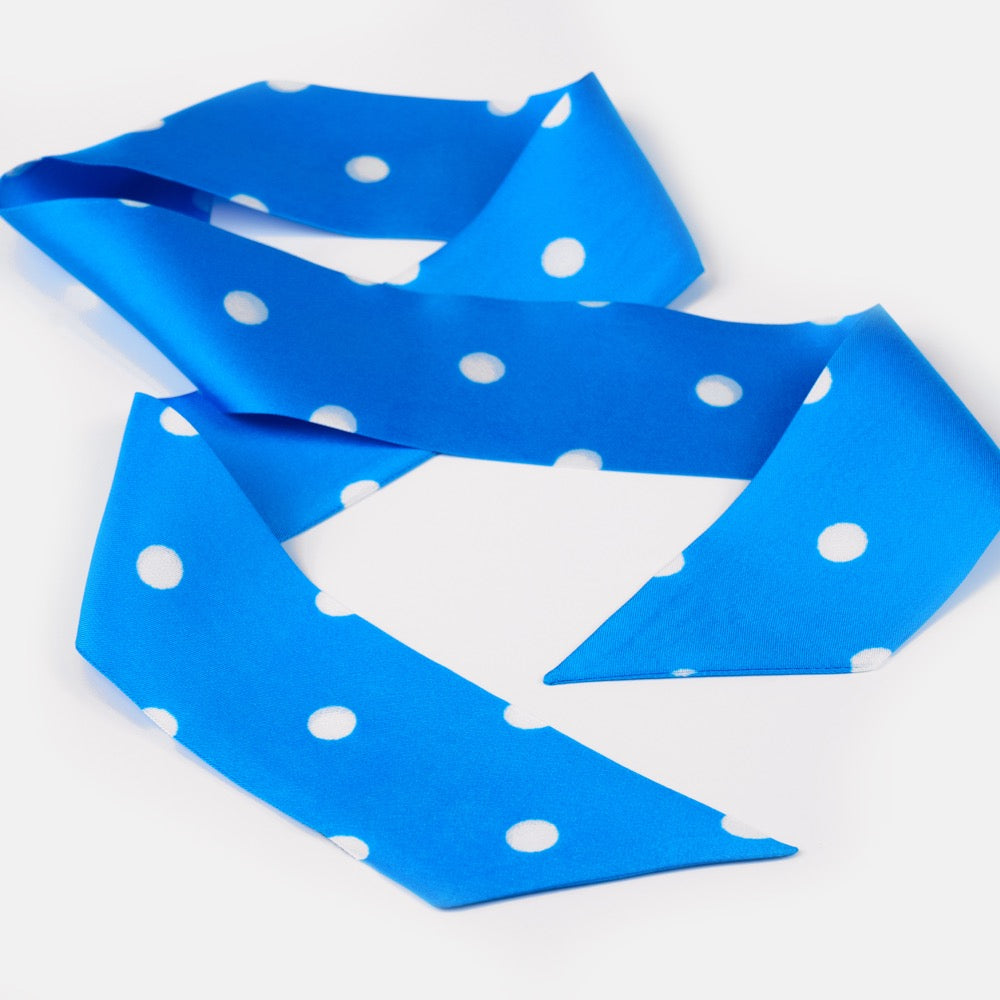 Blue Polka Dot Skinny Silk Scarf