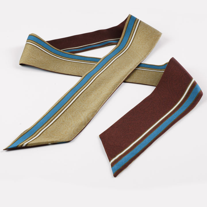 Burgundy & Blue Damask Skinny Silk Scarf