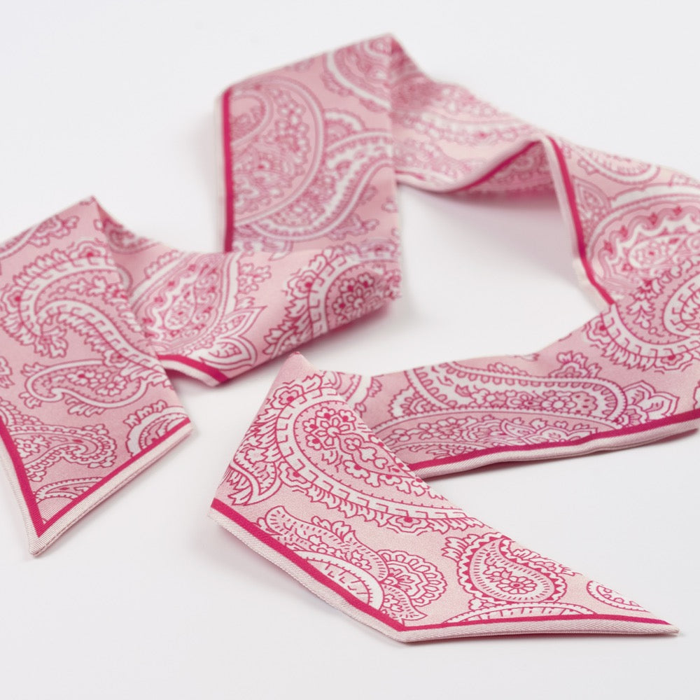 Pink Paisley Skinny Silk Scarf